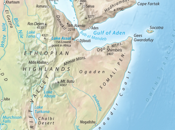 Physical map of Ethiopia